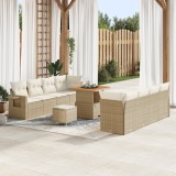Set de 11 Piese Canapea pentru Grădină cu Perne Bej Ratan Polimeric Acacia, Set de 3 Piese pentru Masă de Grădină cu Perne Bej Ratan Polimeric Acacia, vidaXL