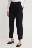 BOSS pantaloni femei, culoarea negru, drept, high waist