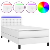 Cumpara ieftin Pat cu arcuri, cu saltea &amp; LED, alb, 90x190 cm, piele ecologica