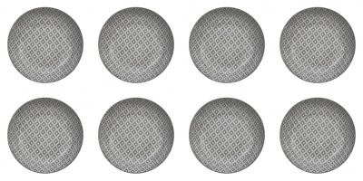 Set farfurii 8 piese pentru supa, Portelan, Albe, Model Gri, diametru 20 cm foto