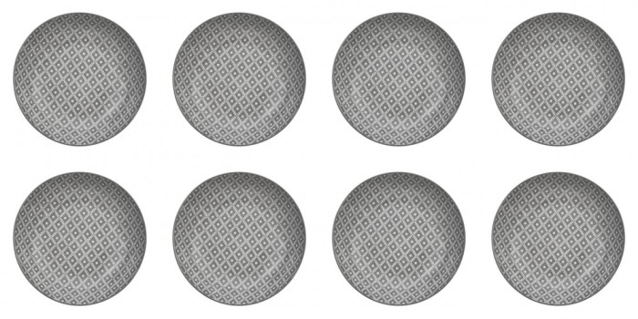 Set farfurii 8 piese pentru supa, Portelan, Albe, Model Gri, diametru 20 cm
