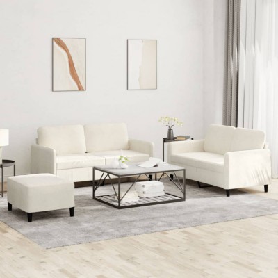 vidaXL Set de canapele, 3 piese, crem, catifea 3201992 foto