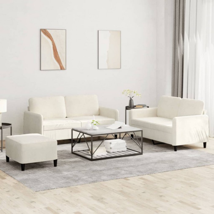vidaXL Set de canapele, 3 piese, crem, catifea 3201992