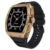 Ceas Smartwatch Smart Wear P22, Afisaj IPS, Tensiune Arteriala, Oxigen Din Sange, IP68 Impermeabil, Negru / Auriu