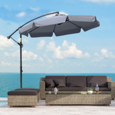 Outsunny Umbrela de Soare pentru Gradina cu Brat Parasolar din Metal, Baldachin din Poliester Reglabil si Deschidere cu Manivela, Φ265x265cm, Gri