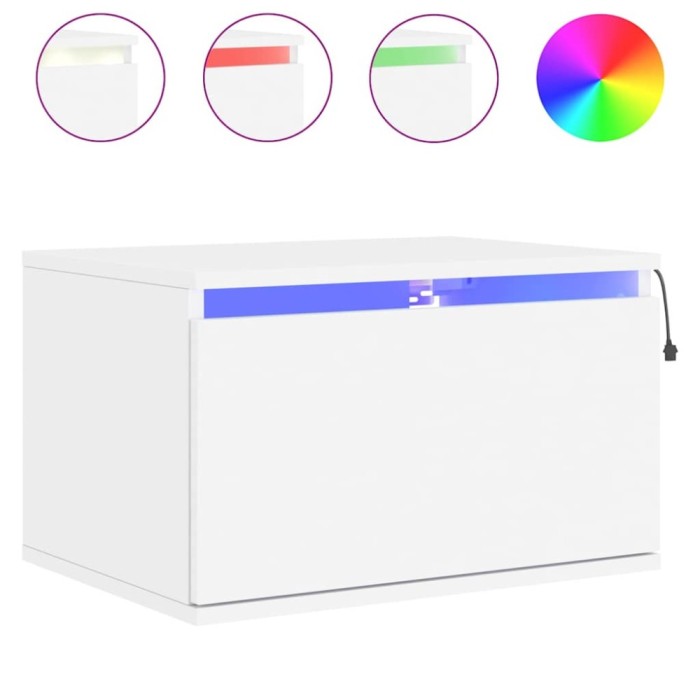Noptiera montata pe perete cu lumini LED, alb