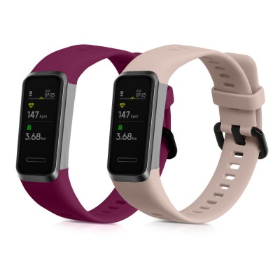 Set 2 curele kwmobile pentru Huawei Band 4, Silicon, Visiniu/Roz, 59802.05 foto