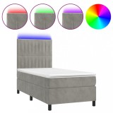 Cumpara ieftin Pat cu arcuri, saltea si LED, gri deschis, 90x200 cm, catifea
