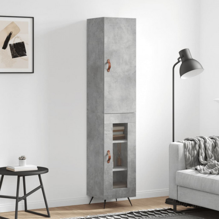 vidaXL Dulap &icirc;nalt, gri beton, 34,5x34x180 cm, lemn prelucrat