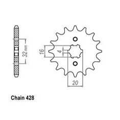 Pinion fata Yamaha YZF125R-MT125, 2015-2017, 14 dinti, pas 428, SunStar Cod Produs: MX_NEW SUNF241-14ML