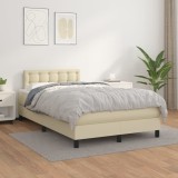 vidaXL Pat box spring cu saltea, crem, 120x200 cm, piele ecologică 3141115