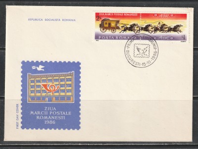 Romania 1986 - #1170 Ziua Marcii Postale Romanesti FDC 1v MNH foto