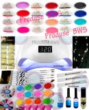 Kit Unghii Gel Complet cu Lampa LED UV, 12 Geluri Colorate, Decoratiuni + CADOURI! Set Manichiura Profesional, Baza, Top Coat, Primer