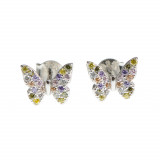 Cercei din argint cu fluture multicolor