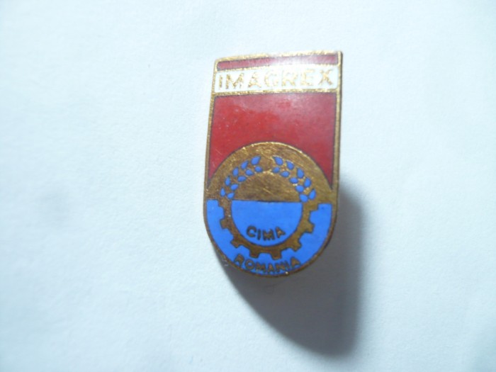 Insigna IMAGREX CIMA Romania, metal si email , h=2,2 cm Romania