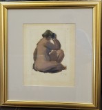 Lucia Cosmescu - Nud, Pictura semnata, 27x20 cm, Pictor Roman, Arta, Cu/Fara Rama Noua