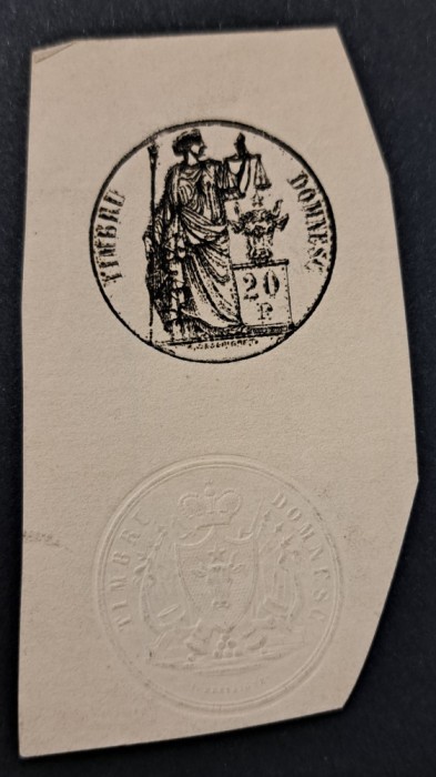 TIMBRU DOMNESC - primul timbru fiscal romanesc / 1858