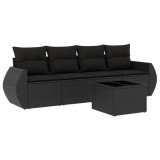 Cumpara ieftin Set mobilier de gradina cu perne, 5 piese, negru, poliratan