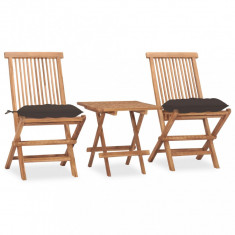 Set mobilier exterior pliabil cu perne, 3 piese, lemn masiv tec GartenMobel Dekor