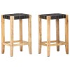 Set 2 Scaune Bar Gossi Piele Naturala Neagra 75cm Lemn Masiv Mango