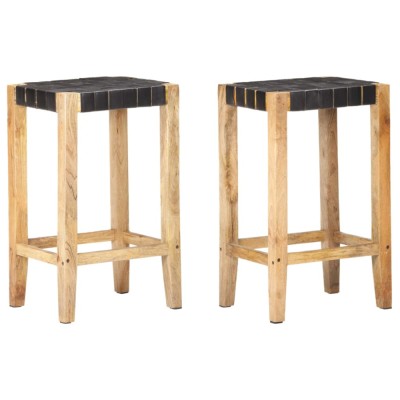 Gossi scaune de bar, 2 buc., negru, piele naturala, 75 cm foto