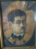 Portret de barbat, tablou vechi, ulei pe panza, 25x33 semnat M. Popp, 1871, Portrete, Realism