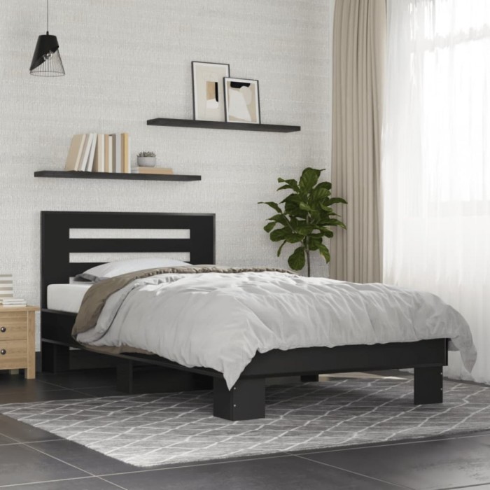 vidaXL Cadru de pat, negru, 75x190 cm, lemn prelucrat și metal 845657