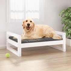 vidaXL Pat pentru c&acirc;ini, alb, 75,5x55,5x28 cm, lemn masiv de pin