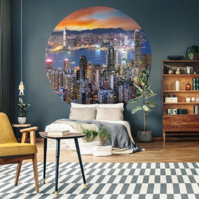 WallArt Tapet &amp;icirc;n formă de cerc Skyline by Night, 190 cm 440351 foto