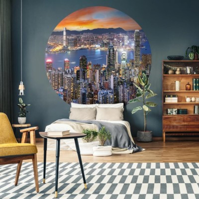 WallArt Tapet &amp;icirc;n formă de cerc Skyline by Night, 190 cm foto