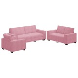 Cumpara ieftin Set de canapele cu perne, 3 piese, roz, catifea