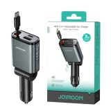 Incarcator Auto Joyroom JR-CCL07 (PD 30W QC 3.0) cu Cablu USB-C Retractabil (1m) + Port USB-A, Negru