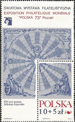 Polonia, aniversare Copernic, astrologie, bloc, 1972, MNH foto