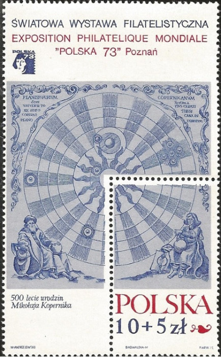 Polonia, aniversare Copernic, astrologie, bloc, 1972, MNH