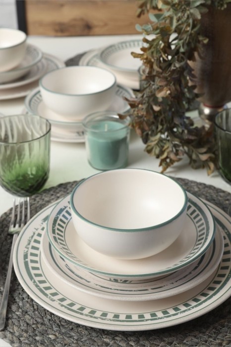 Keramika Set de vesela - Green Leaf - 24 bucăți - 6 persoane - Stoneware