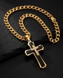 Set Lant Cubanez Placat Aur 18K si Pandantiv Cruce Neagra cu Zirconiu Inox