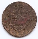 Romania 5 Bani 1885 B - Carol I, Cupru, 25 mm, KM-19