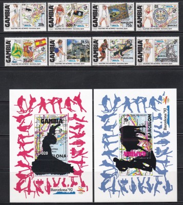 Gambia 1992 - J.O. Barcelona, Foști c&amp;acirc;știgători de medalii, Serie + 2 Colite,MNH foto