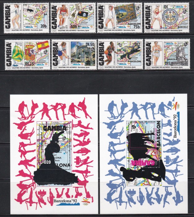 Gambia 1992 - J.O. Barcelona, Foști c&acirc;știgători de medalii, Serie + 2 Colite,MNH