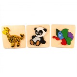 Set 3 ​Puzzle din lemn, animalute, 7Toys