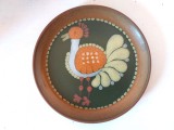 Farfurie decorativa ceramica gresie, KMK Manuell Kupfermuhler Keramik, cu pasare / cocos, 23cm diametru