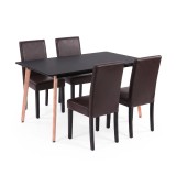 Set Sufragerie Leziter Verona 150 4+1 Negru-Maro, Masa 150cm Dreptunghiulara, Blat MDF, Tapiterie Piele Sintetica
