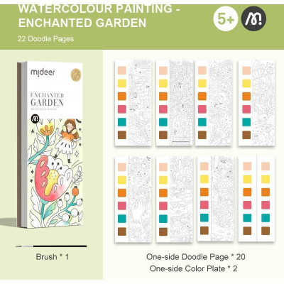 Carte de colorat cu apa, pensula de pictat si culori incluse, 19 x 8 x 1.3 cm, Enchanted Garden Mideer MD4195 foto