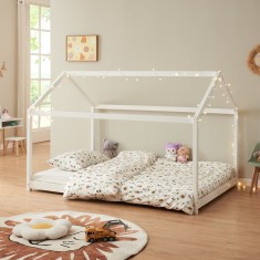 Pat copii Dudu forma casuta 206x146x134cm brad alb [en.casa] HausGarden Leisure
