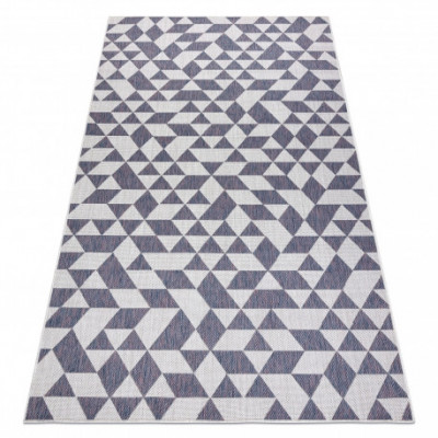 Covor SISAL SION Geometric, triunghiurile 22373 țesute plate ecru / albastru / roz, 120x170 cm foto