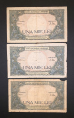 Trei bancnote de 1000 de lei din 20 martie 1945 foto