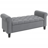 HOMCOM Bancuta Hol Banca Pat Matrimonial cu Depozitare si Cotiere Rulate, 126x48.5x57 cm, Banca Pat Gri | Aosom Romania