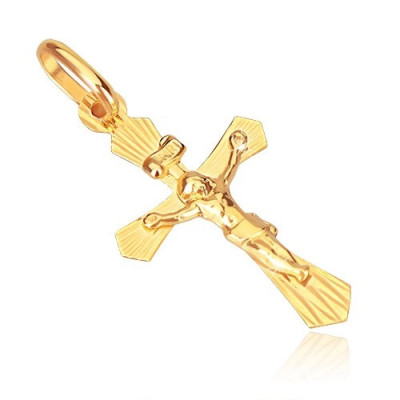 Pandantiv din aur - cruce cu brațe oblice și Iisus foto