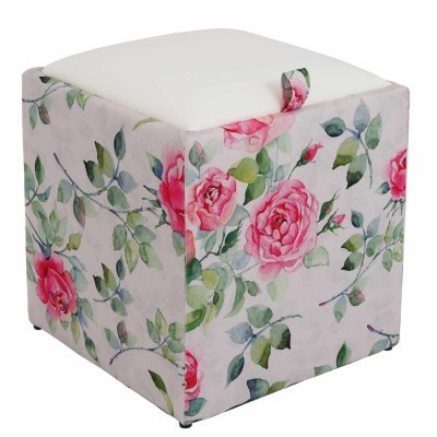TABURET BOX - PRINT - CORP TRANDAFIRI ACUARELA/CAPAC IMITATIE PIELE DIVERSE CULORI - Albastru 21898 foto
