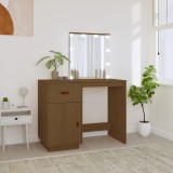 Cumpara ieftin Măsuță de toaletă LED maro miere, 95x50x133,5 cm lemn masiv pin